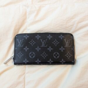 D.U.P.E Black and Gray Monogram Zipper Wallet